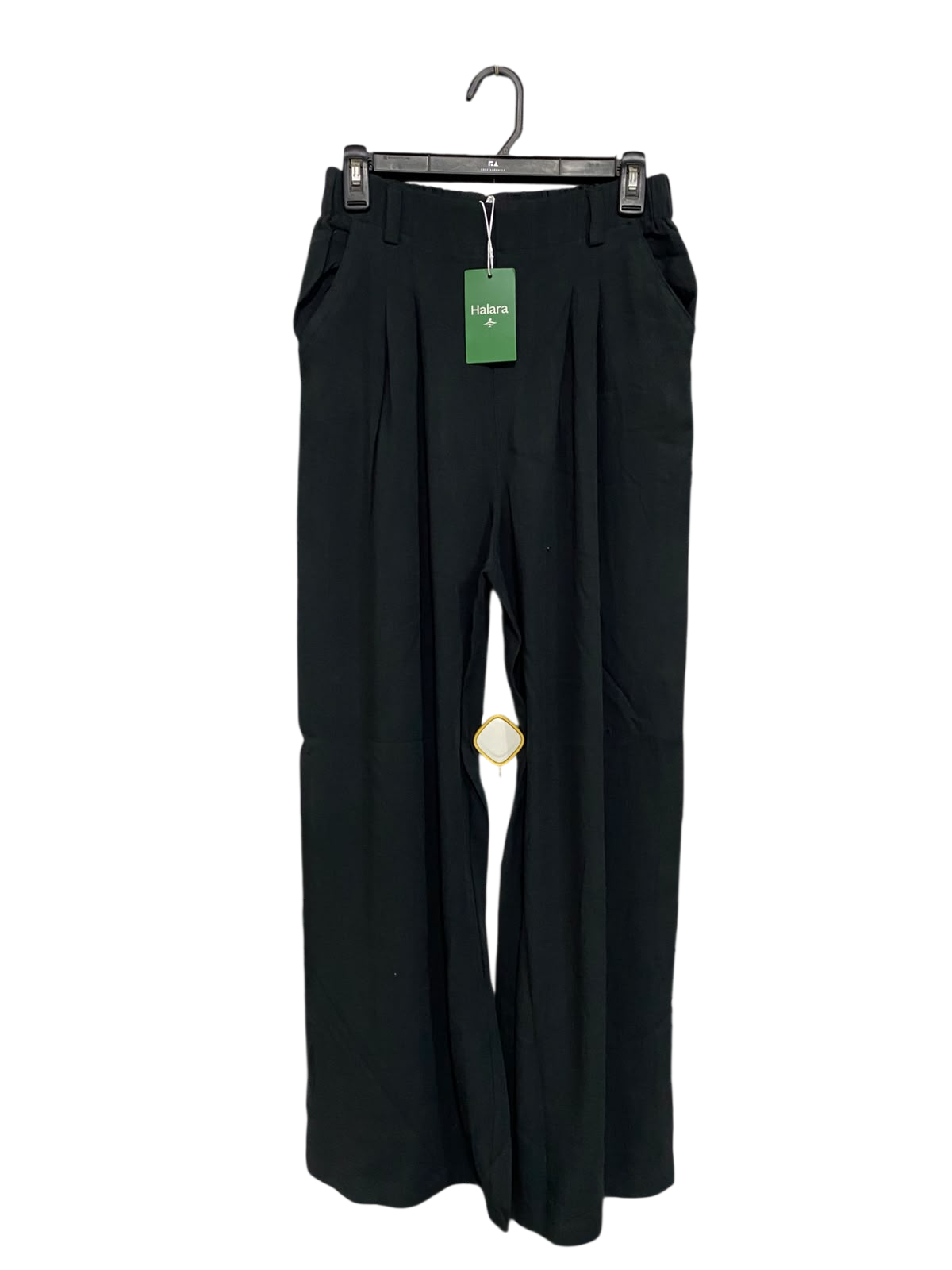 HALARA |S| WAIST 26| A63| BLACK PLEATED WIDE-LEG TECHNICAL UTILITY TROUSERS
