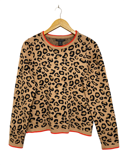 TAHARI |L| BUST 18| A63| BROWN LEOPARD-PRINT KNIT TECHNICAL UTILITY SWEATER