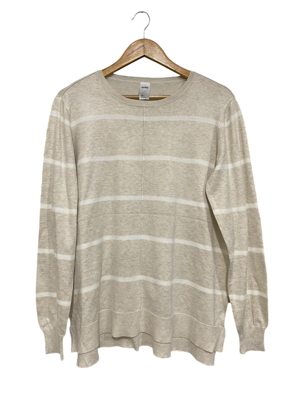 ANKO |L| BUST 22| A63| BEIGE AND WHITE STRIPED KNIT TECHNICAL UTILITY SWEATER