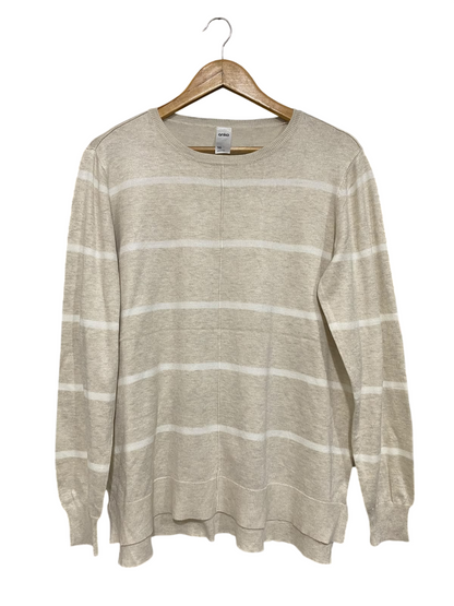 ANKO |L| BUST 22| A63| BEIGE AND WHITE STRIPED KNIT TECHNICAL UTILITY SWEATER