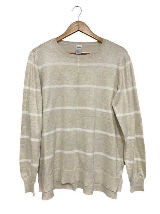 ANKO |L| BUST 22| A63| BEIGE AND WHITE STRIPED KNIT TECHNICAL UTILITY SWEATER