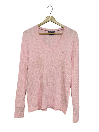 TOMMY HILFIGER |XL| BUST 20| A63| PINK CABLE-KNIT V-NECK TECHNICAL UTILITY SWEATER