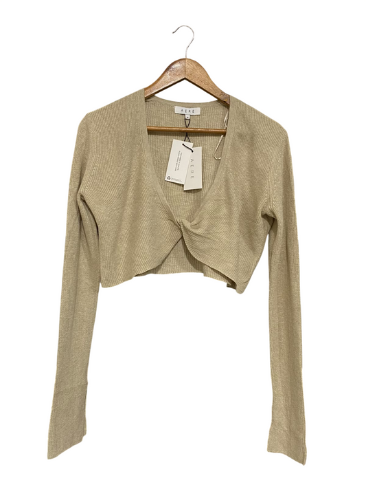 AERE |L| BUST 21| A63| BEIGE TWIST-FRONT CROPPED TECHNICAL UTILITY BOLERO CARDIGAN