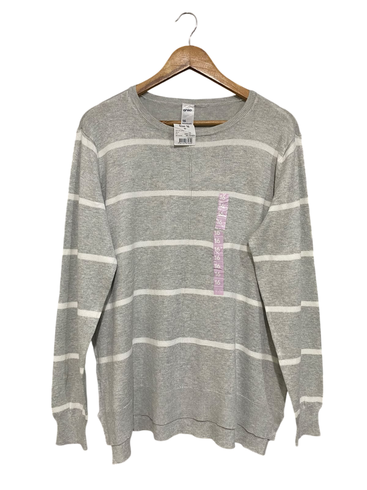 ANKO |L| BUST 23| A63| GREY AND WHITE STRIPED KNIT TECHNICAL UTILITY SWEATER