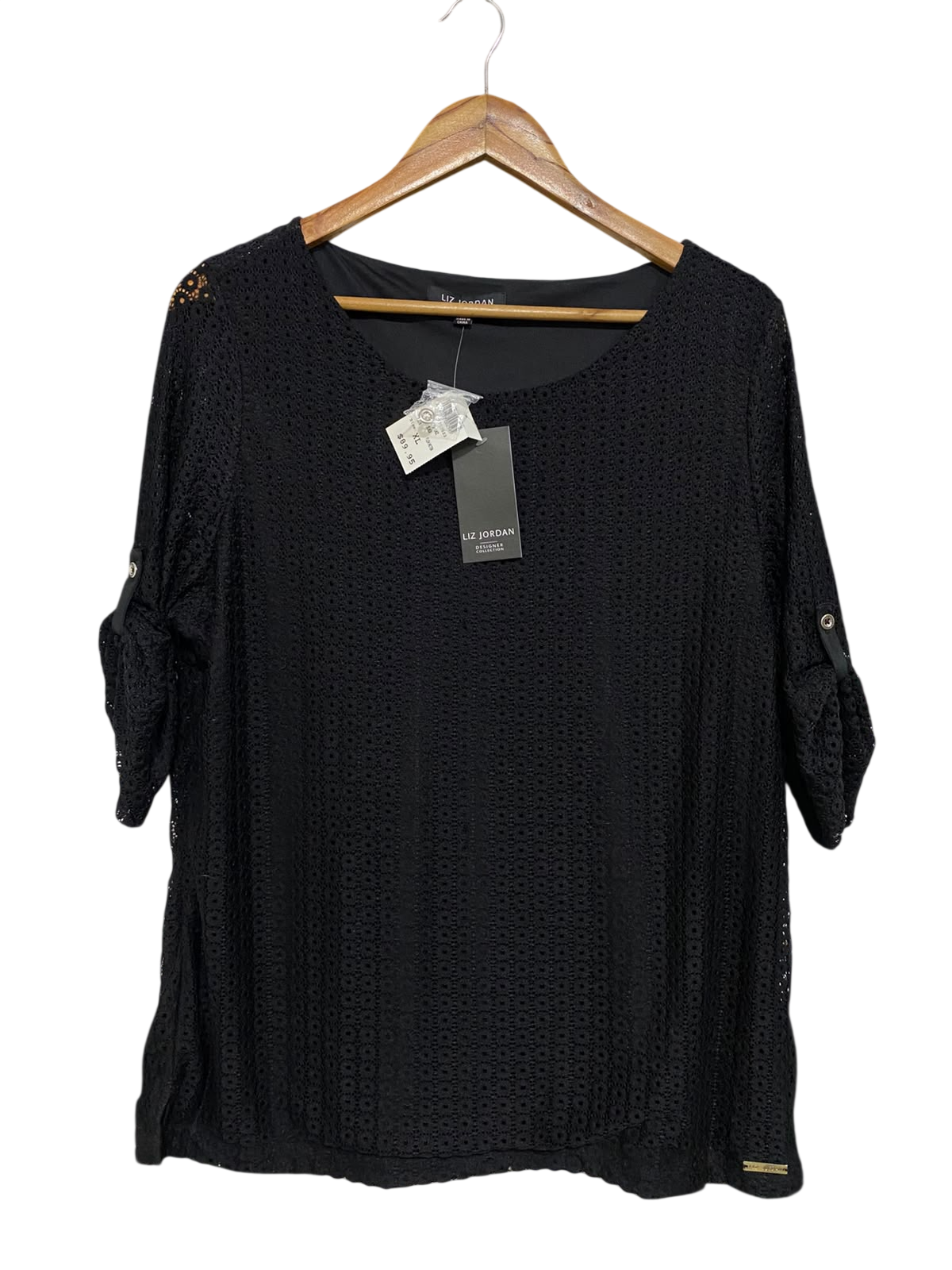 LIZ JORDAN |XL| BUST 22| A63| BLACK EYELET LACE-UP DETAIL TECHNICAL UTILITY TOP