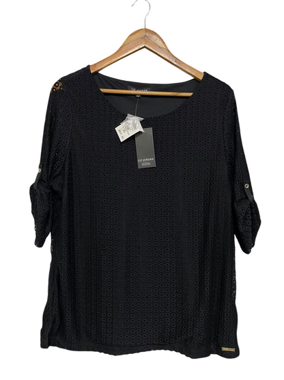 LIZ JORDAN |XL| BUST 22| A63| BLACK EYELET LACE-UP DETAIL TECHNICAL UTILITY TOP