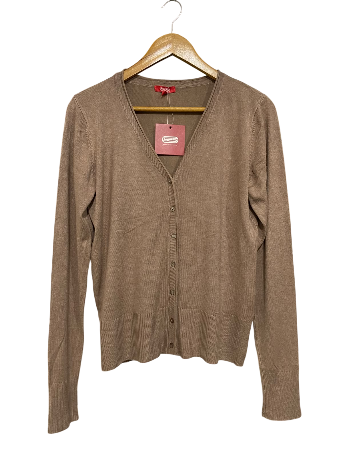 SES |M| BUST 19| A63| BROWN V-NECK BUTTON-UP TECHNICAL UTILITY CARDIGAN