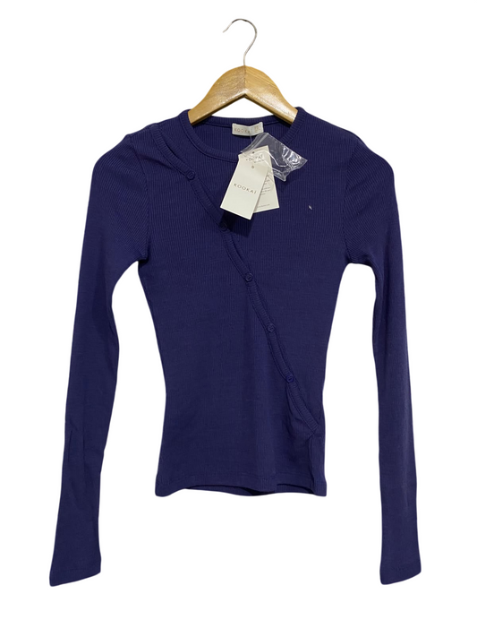 KOOKAI |S| BUST 14| A63| PURPLE ASYMMETRIC BUTTON-DOWN RIBBED TECHNICAL UTILITY TOP