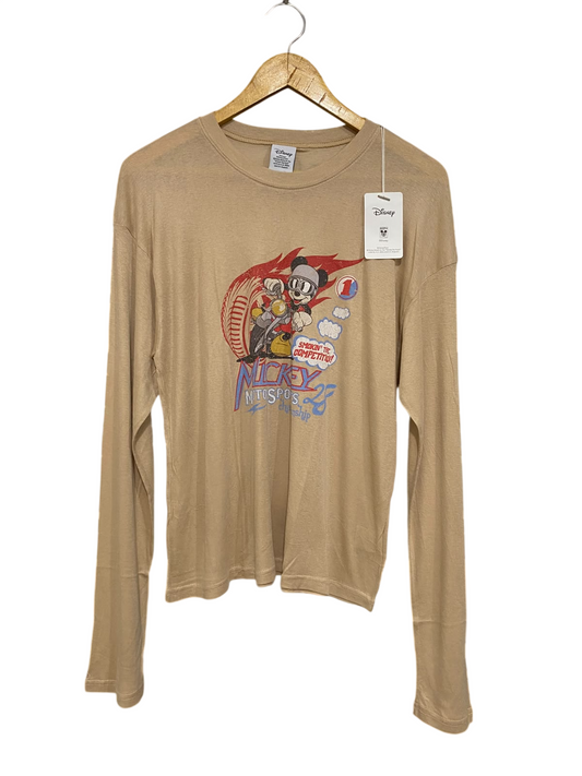 DISNEP |M| BUST 19| A63| BEIGE MICKEY MOUSE GRAPHIC LONG-SLEEVE TECHNICAL UTILITY T-SHIRT