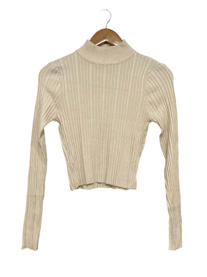 DISSH |S| BUST 14| A63| BEIGE MOCK-NECK RIBBED TECHNICAL UTILITY CROP TOP