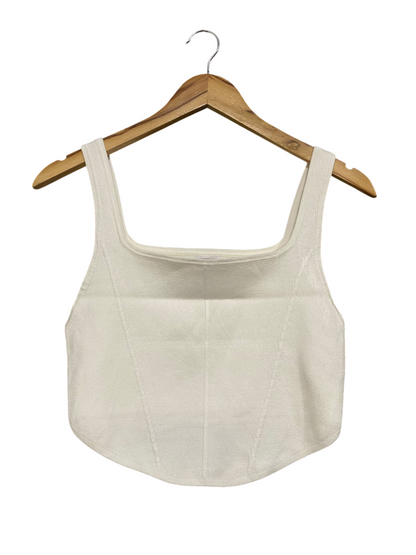 COTTON ON |L| BUST 14| A63| OFF-WHITE SQUARE-NECK CORSET-STYLE TECHNICAL UTILITY CROPPED TOP
