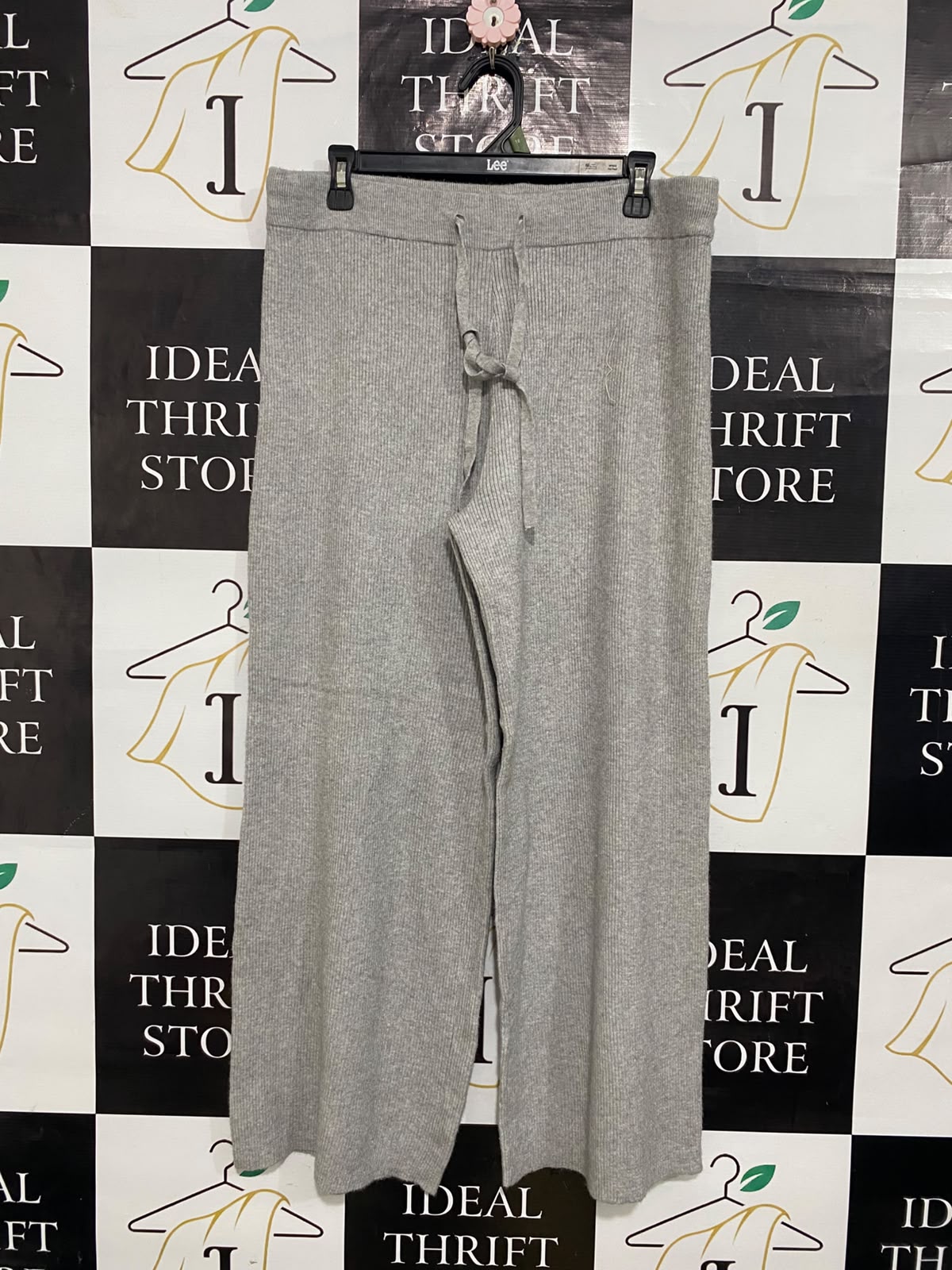 ANKO |XL| WAIST 34| A63| GREY RIBBED KNIT DRAWSTRING WIDE-LEG TECHNICAL UTILITY PANTS