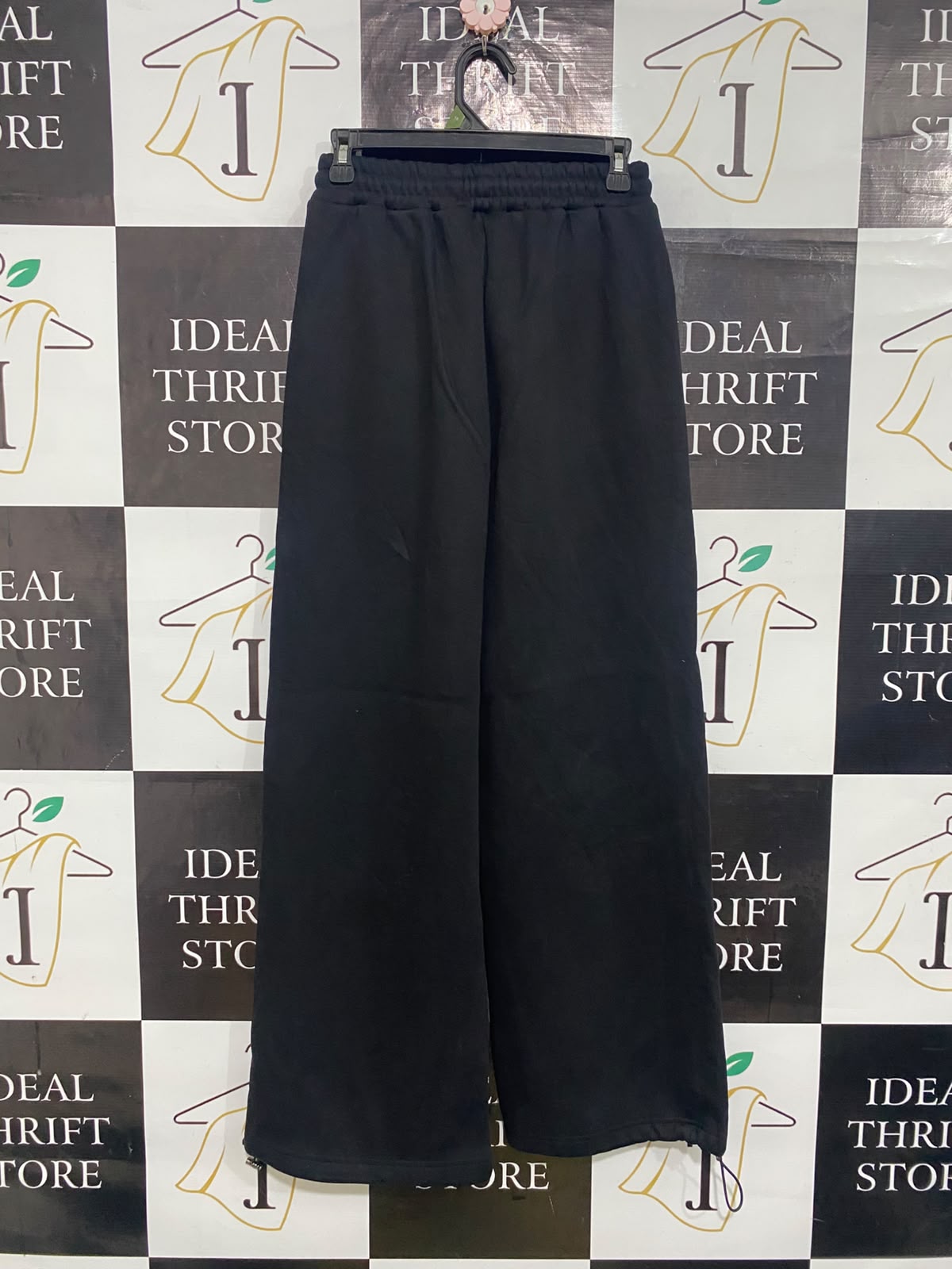 ANAOBAI AMEICOM |S| WAIST 26| A63| BLACK FLEECE DRAWSTRING WIDE-LEG TECHNICAL UTILITY SWEATPANTS