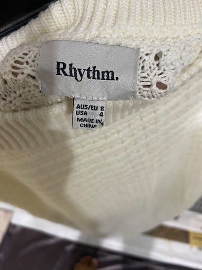 RHYTHM |M| WAIST 28| A63| OFF-WHITE TEXTURED KNIT TECHNICAL UTILITY MIDI SKIRT