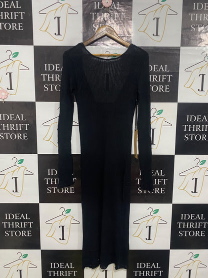 KSUBI |S| BUST 15| A63| BLACK RIBBED KNIT LONG-SLEEVE TECHNICAL UTILITY MIDI DRESS