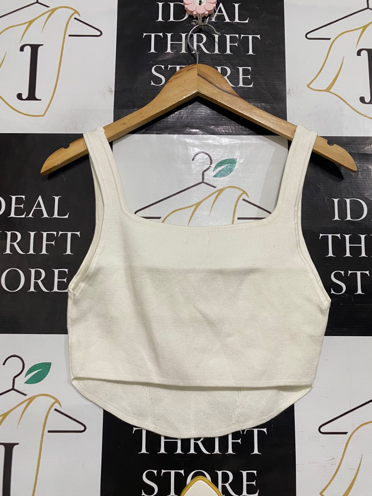 COTTON ON |L| BUST 14| A63| OFF-WHITE SQUARE-NECK CORSET-STYLE TECHNICAL UTILITY CROPPED TOP