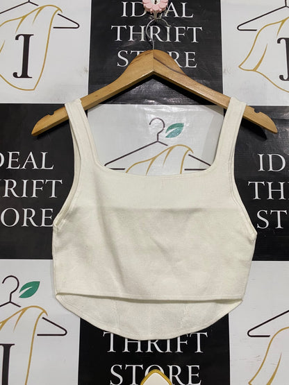 COTTON ON |L| BUST 14| A63| OFF-WHITE SQUARE-NECK CORSET-STYLE TECHNICAL UTILITY CROPPED TOP