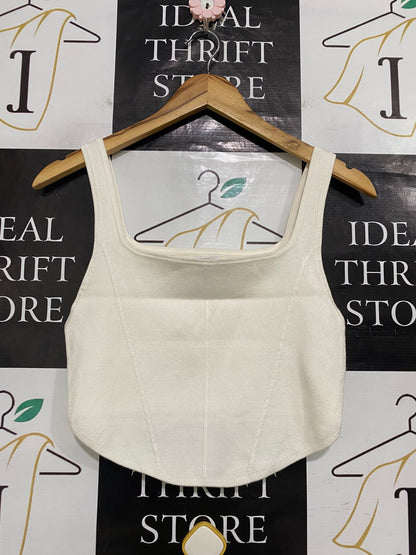 COTTON ON |L| BUST 14| A63| OFF-WHITE SQUARE-NECK CORSET-STYLE TECHNICAL UTILITY CROPPED TOP