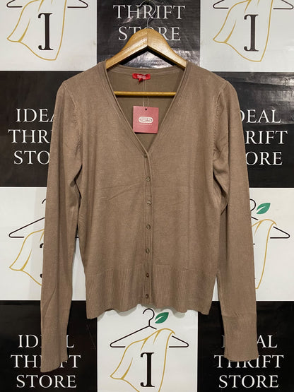 SES |M| BUST 19| A63| BROWN V-NECK BUTTON-UP TECHNICAL UTILITY CARDIGAN