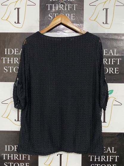 LIZ JORDAN |XL| BUST 22| A63| BLACK EYELET LACE-UP DETAIL TECHNICAL UTILITY TOP