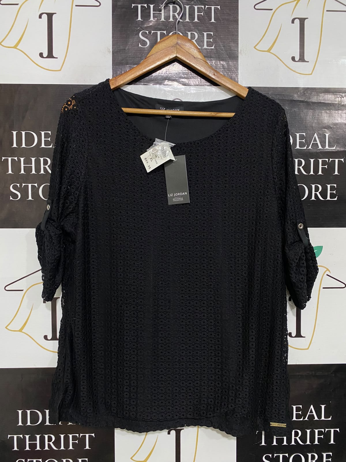LIZ JORDAN |XL| BUST 22| A63| BLACK EYELET LACE-UP DETAIL TECHNICAL UTILITY TOP