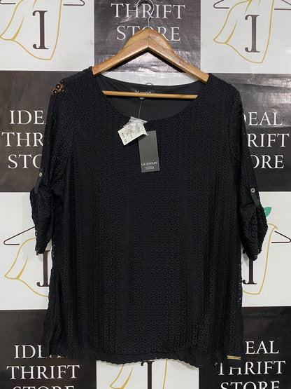 LIZ JORDAN |XL| BUST 22| A63| BLACK EYELET LACE-UP DETAIL TECHNICAL UTILITY TOP