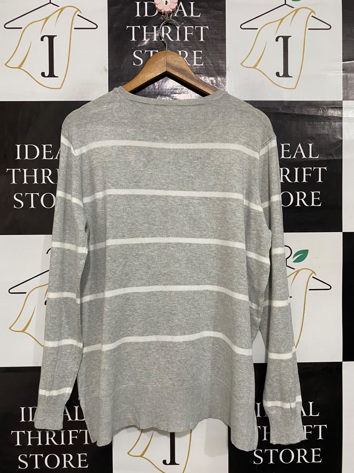 ANKO |L| BUST 23| A63| GREY AND WHITE STRIPED KNIT TECHNICAL UTILITY SWEATER