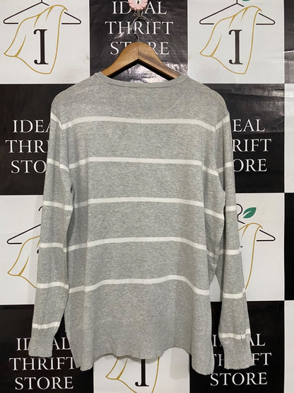 ANKO |L| BUST 23| A63| GREY AND WHITE STRIPED KNIT TECHNICAL UTILITY SWEATER