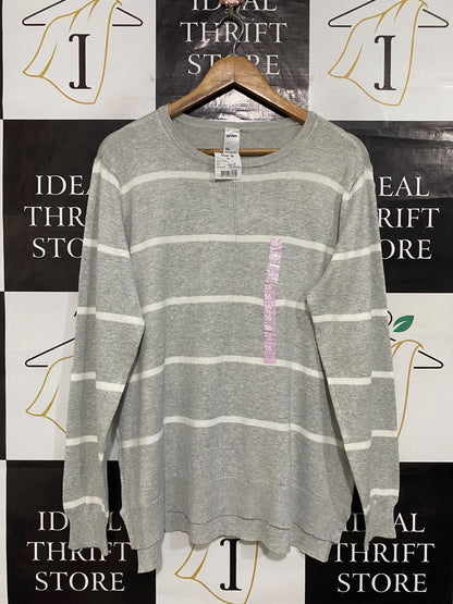 ANKO |L| BUST 23| A63| GREY AND WHITE STRIPED KNIT TECHNICAL UTILITY SWEATER