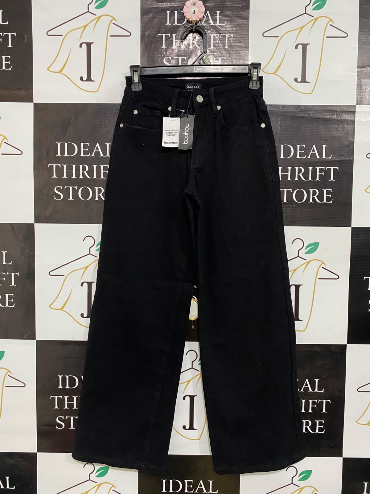 BOOHOO |XS| WAIST 24| A63| BLACK WIDE-LEG DENIM TECHNICAL UTILITY JEANS
