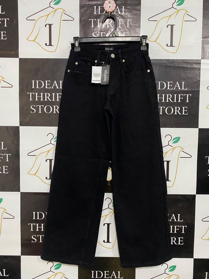 BOOHOO |XS| WAIST 24| A63| BLACK WIDE-LEG DENIM TECHNICAL UTILITY JEANS
