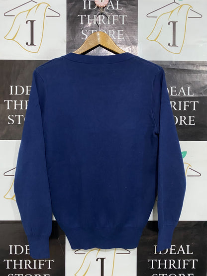 |L| BUST 20| A63| BLUE V-NECK BUTTON-UP TECHNICAL UTILITY CARDIGAN
