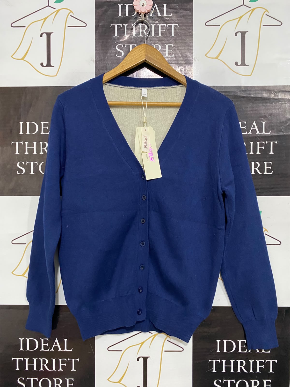 |L| BUST 20| A63| BLUE V-NECK BUTTON-UP TECHNICAL UTILITY CARDIGAN