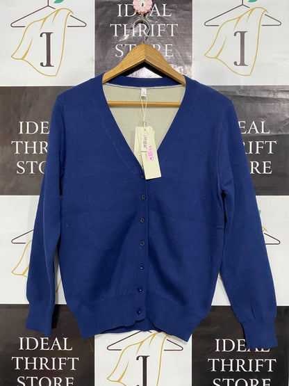 |L| BUST 20| A63| BLUE V-NECK BUTTON-UP TECHNICAL UTILITY CARDIGAN