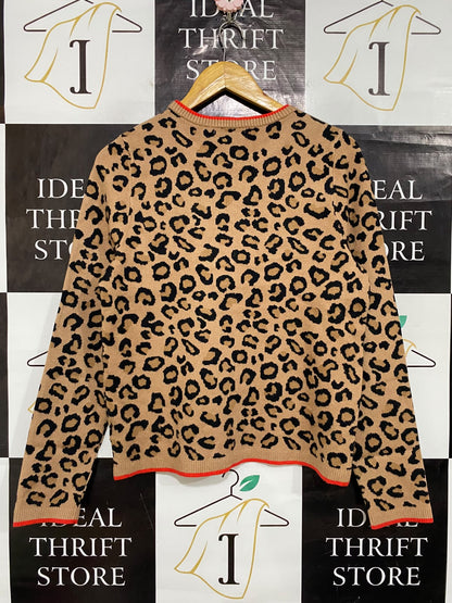 TAHARI |L| BUST 18| A63| BROWN LEOPARD-PRINT KNIT TECHNICAL UTILITY SWEATER