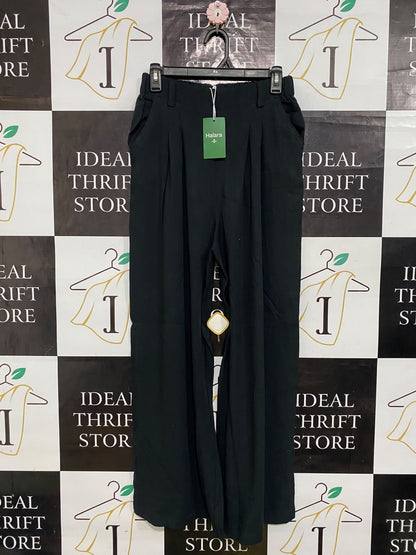 HALARA |S| WAIST 26| A63| BLACK PLEATED WIDE-LEG TECHNICAL UTILITY TROUSERS