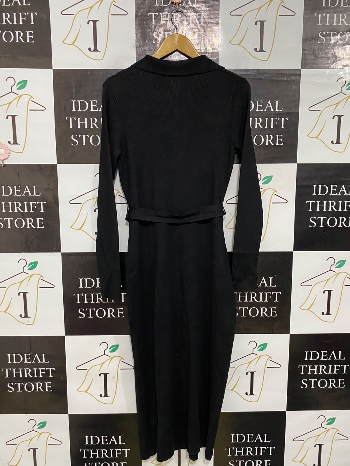 ANKO |M| BUST 17| A63| BLACK POLO-COLLAR BUTTON-UP TECHNICAL UTILITY MIDI DRESS