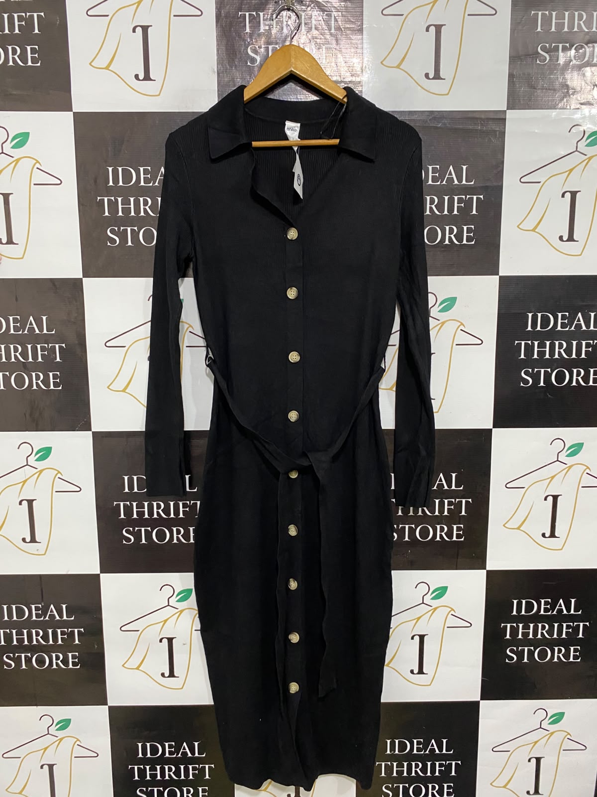 ANKO |M| BUST 17| A63| BLACK POLO-COLLAR BUTTON-UP TECHNICAL UTILITY MIDI DRESS