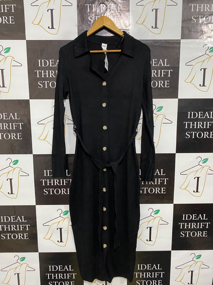 ANKO |M| BUST 17| A63| BLACK POLO-COLLAR BUTTON-UP TECHNICAL UTILITY MIDI DRESS