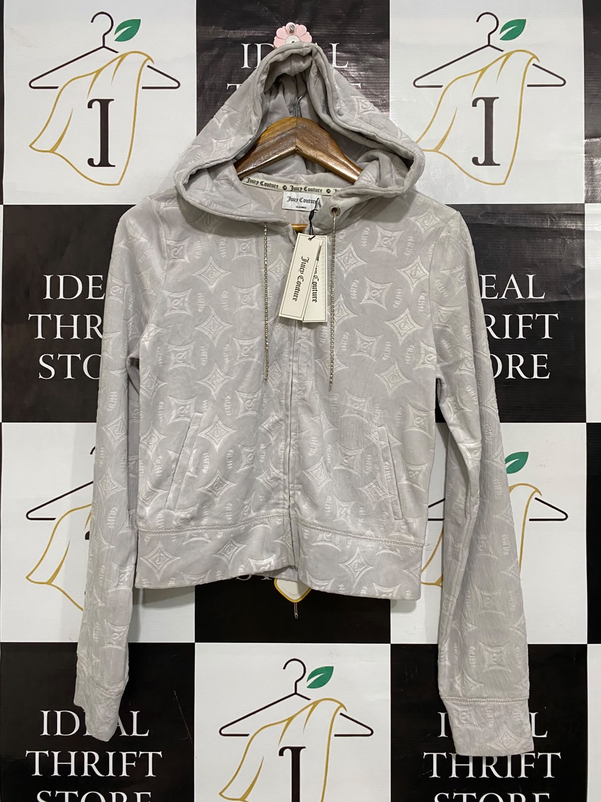 JUICY COUTURE |M| BUST 17| A63| GREY EMBOSSED LOGO ZIP-UP TECHNICAL UTILITY HOODIE