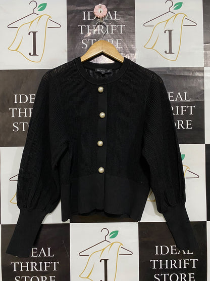 DECJUBA |M| BUST 19| A63| BLACK PEARL-BUTTON KNIT TECHNICAL UTILITY CARDIGAN