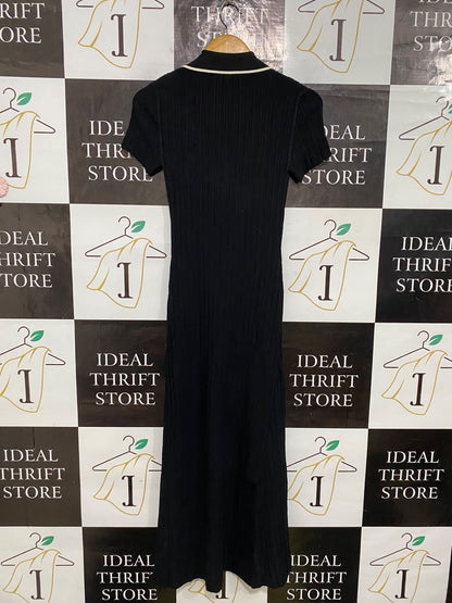 WITCHERY |XXS| BUST 12| A63| BLACK CONTRAST-TRIM POLO TECHNICAL UTILITY MIDI DRESS