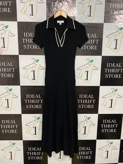 WITCHERY |XXS| BUST 12| A63| BLACK CONTRAST-TRIM POLO TECHNICAL UTILITY MIDI DRESS