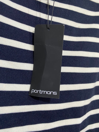 PORTMANS |L| BUST 15| A62| NAVY AND WHITE STRIPED SQUARE-NECK TECHNICAL UTILITY TOP