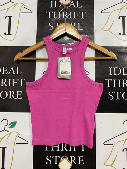 H&M |XS| BUST 13| A62| PINK RIBBED RACERBACK TECHNICAL UTILITY TANK TOP