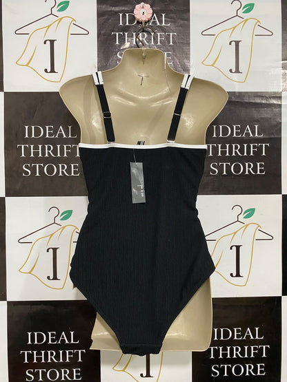 ED IT ED |S| BUST 15| A62| BLACK AND WHITE O-RING TECHNICAL UTILITY ONE-PIECE SWIMSUIT
