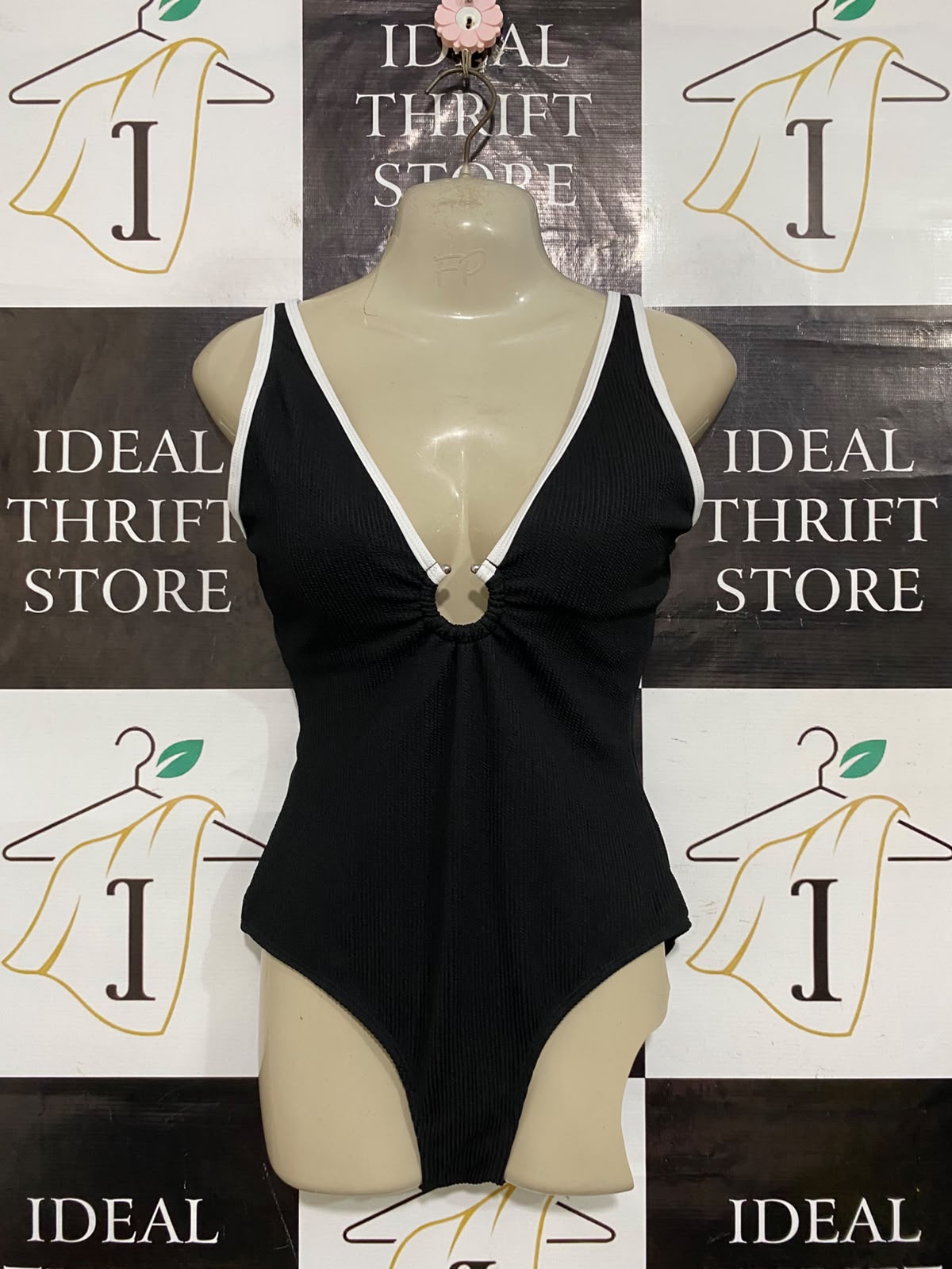 ED IT ED |S| BUST 15| A62| BLACK AND WHITE O-RING TECHNICAL UTILITY ONE-PIECE SWIMSUIT