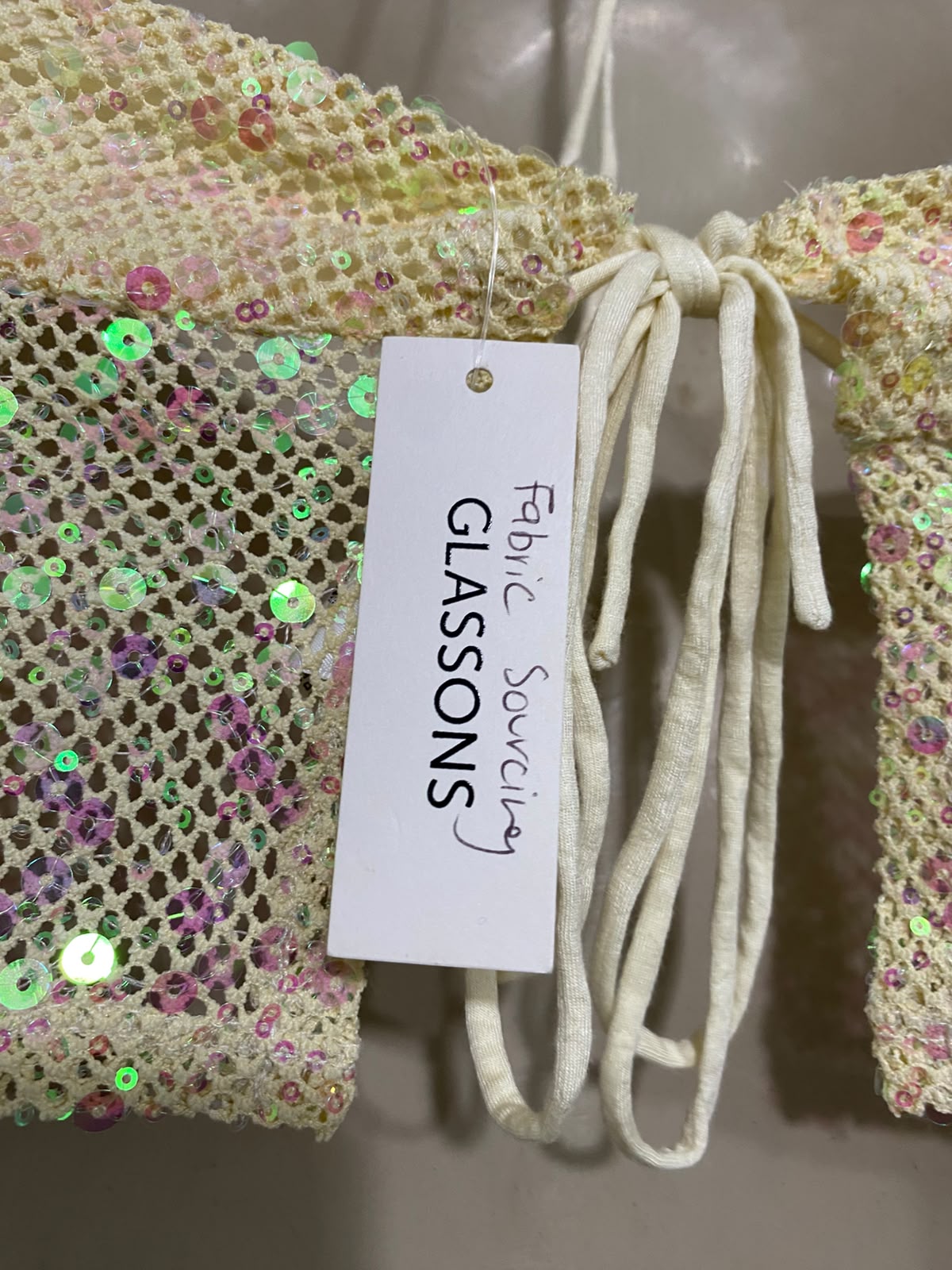 GLASSONS |S| BUST 15| A62| YELLOW SEQUIN MESH HALTER TECHNICAL UTILITY CROP TOP