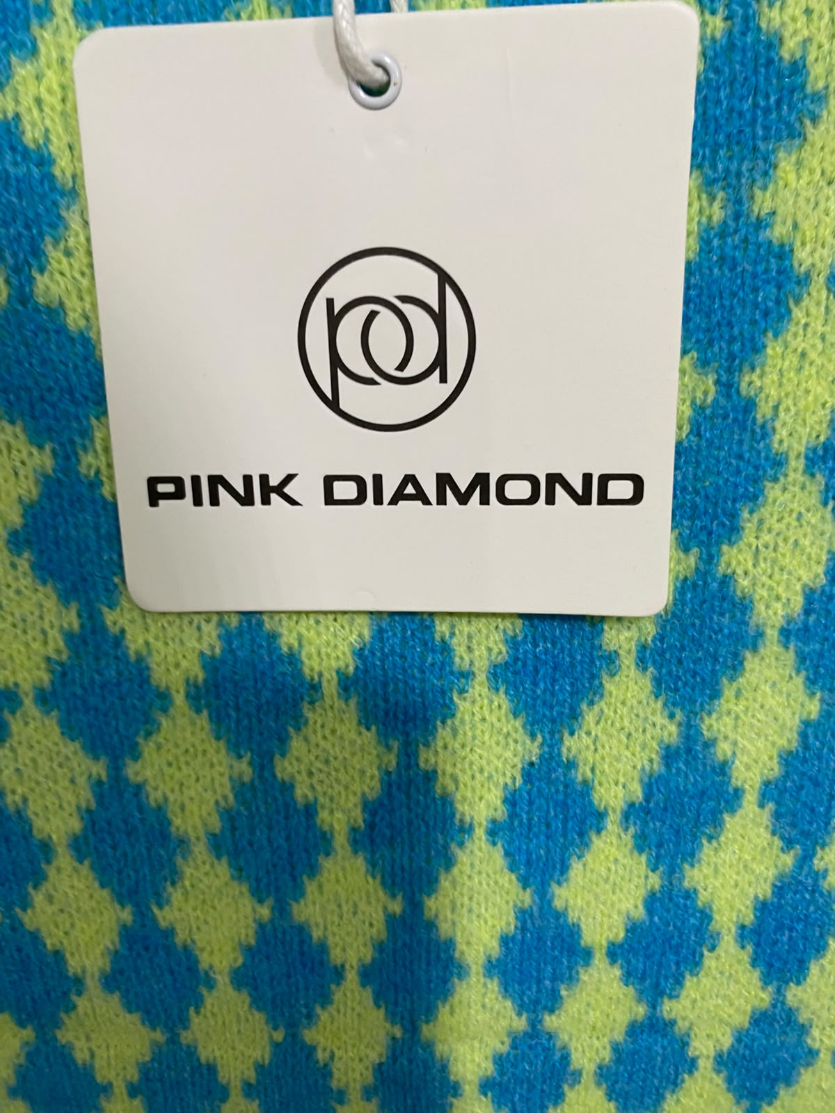PINK DIAMOND |S| BUST 16| A62| BLUE AND YELLOW ARGYLE-PRINT HALTER TECHNICAL UTILITY MIDI DRESS