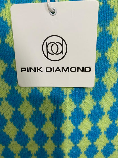 PINK DIAMOND |S| BUST 16| A62| BLUE AND YELLOW ARGYLE-PRINT HALTER TECHNICAL UTILITY MIDI DRESS